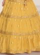 Plastic Mirror Work Yellow Choli Suit