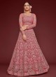 Peach Soft Net Embroidered Lehenga Choli