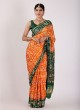 Orange and Green Gajji Silk Gahrchola Saree