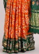 Orange and Green Gajji Silk Gahrchola Saree