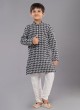 Black And Off White Kurta Pajama With Thread Embroidered
