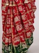 Green and Red Bandhani Printed Gharchola Saree