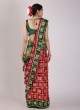 Green and Red Bandhani Printed Gharchola Saree