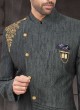 Designer Dark Grey Art Silk Indo-Western