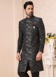 Fancy Black Jacquard Silk Indowestern Set