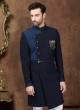 Nawabi Style Indo-Western In Navy Blue Color