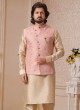 Pink And Cream Jacquard Nehru Jacket Set
