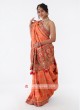 Peach And Red Banarasi Silk Saree