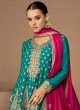 Sea Green And Yellow Embroidered Readymade Punjabi Suit