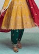 Yellow And Green Embroidered Readymade Punjabi Suit