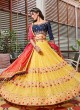 Yellow And Navy Blue Choli Suit With Contrast Dupatta