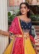 Yellow And Navy Blue Choli Suit With Contrast Dupatta