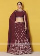 Art Silk Maroon Embroidered Lehenga