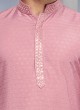 Readymade Pink And White Slub Silk Kurta Pajama