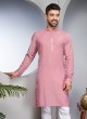Readymade Pink And White Slub Silk Kurta Pajama