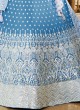 Chiffon Sequins Work A Line Lehenga Choli In Teal Blue Color