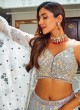 Grey Chiffon A Line Lehenga Choli With Floral Sequins