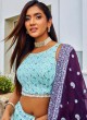 Sky Blue Chiffon Lehenga Choli With Purple Dupatta