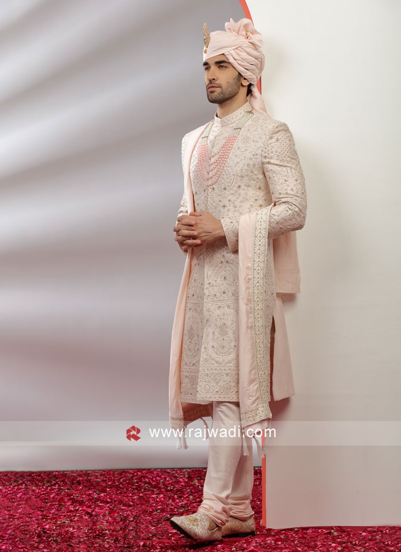 Peach sherwani for clearance groom