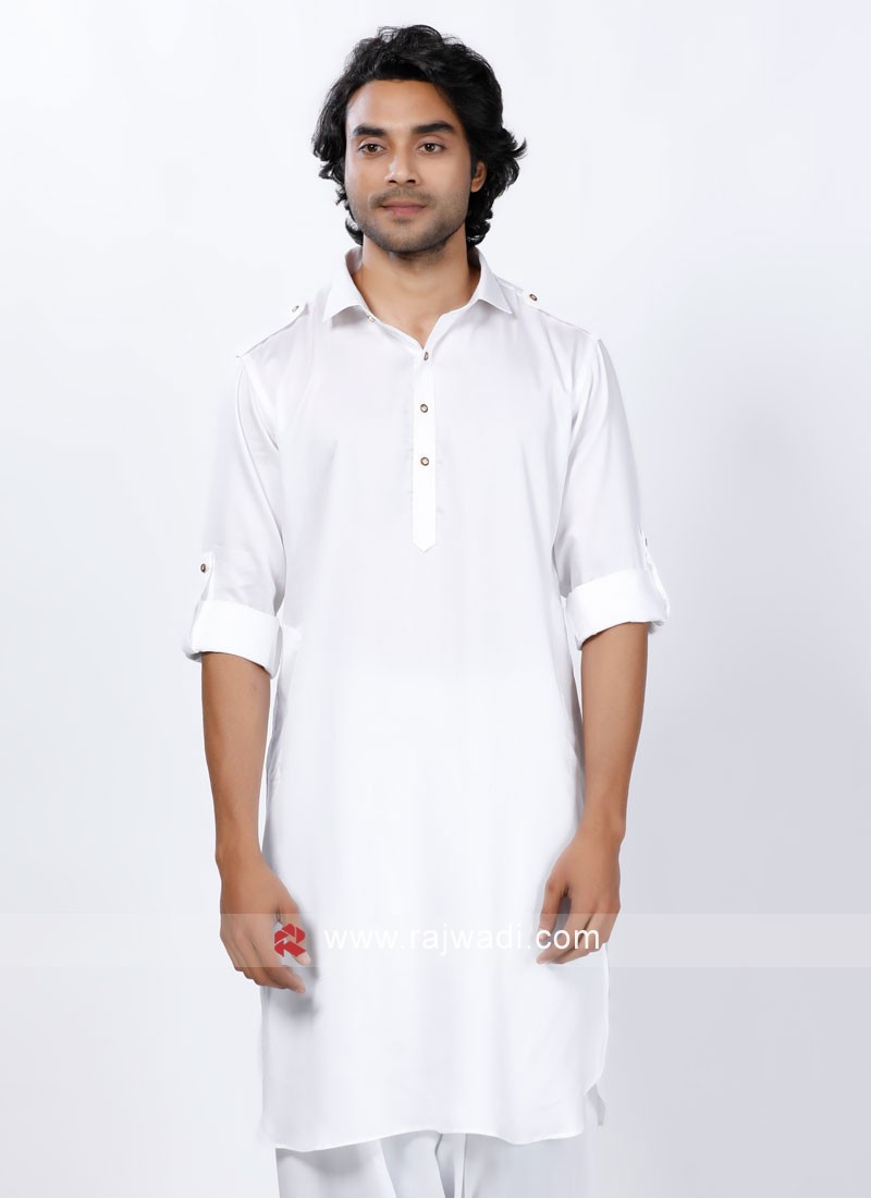 Solid White Color Pathani Suit