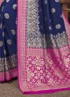 Traditional Art Silk Saree In Navy Blue