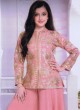 Peach Kurti And Palazzo Set In Chiffon With Embroidered Work