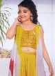 Yellow Chiffon Palazzo With Embroidered Crop Top And Jacket