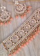 Gold And Peach Chokar Necklace Set With Pearl Drop Fringes