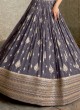 Dark Grey Chiffon Lehenga Choli With Weaving Embroidery