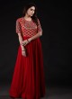 Red Bandhani Work Festive Anarkali Suit
