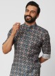 Printed Kurta Pajama In Navy Blue Color