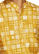Mustard Yellow Mens Printed Kurta Pajama Set