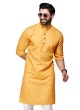 Simple Cotton Silk Kurta Pajama In Yellow Color