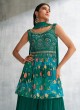 Shagufta Rama Green Floral Printed Brocade Silk Sharara Suit