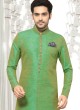 Green Color Indowestern In Raw Silk