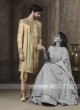 Stylish Cream Patch Work Sherwani