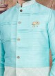 Nehru Jacket Suit In Firozi And White Color