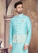 Nehru Jacket Suit In Firozi And White Color