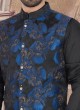 Art Silk Black And Blue Color Nehru Jacket Suit