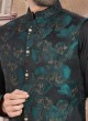 Floral Printed Black Nehru Jacket Set