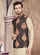 Printed Nehru Jacket Set In Golden Color