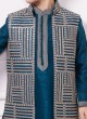 Stylish Peacock Blue Indowestern Set In Art Silk