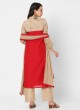 Red And Beige Color Palazzo Style Suit