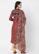 Pant Style Suit In Maroon And Beige Color