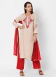 Red And Beige Color Cotton Palazzo Suit