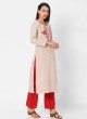 Red And Beige Color Cotton Palazzo Suit