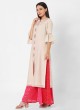 Womens Off-White And Pink Color Palazzo Kurti Set