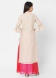 Womens Off-White And Pink Color Palazzo Kurti Set