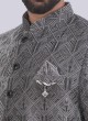 Traditional Wear Grey Velvet Jodhpuri Suit