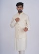 Cream Nehru Jacket Set In Silk For Men
